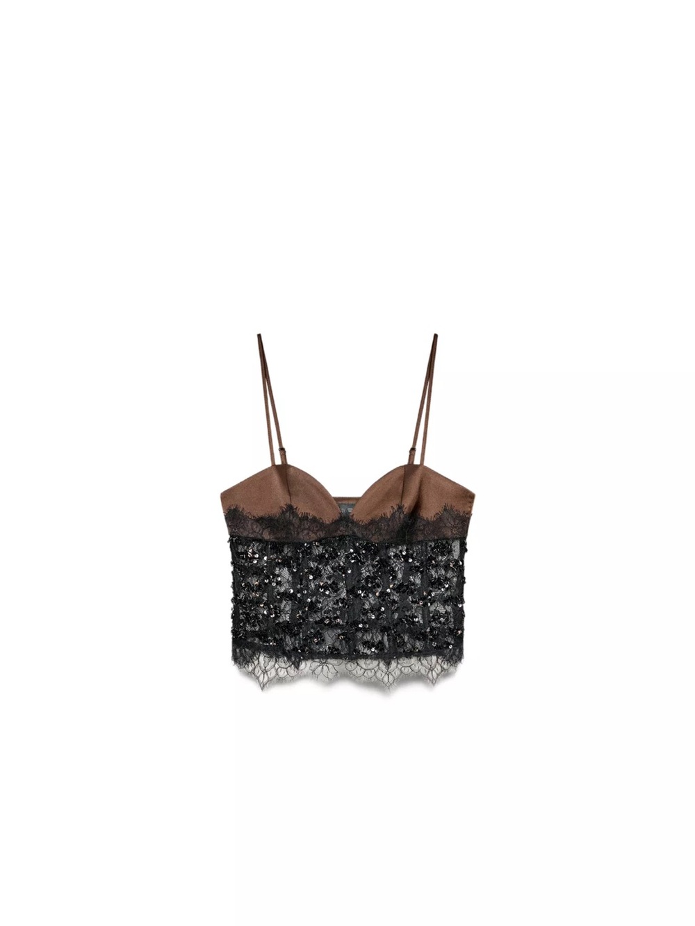 REVOLVE Brown and Black Lace Sequin Cami